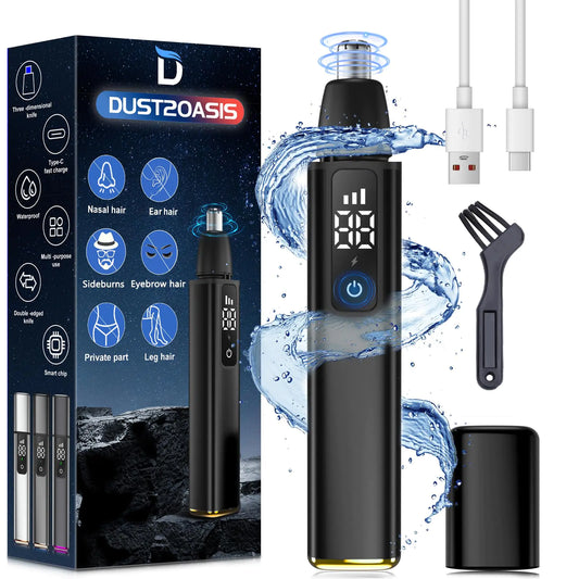 Ear and Nose Hair Trimmer for Men Women–2024 Nose Hair Trimmer Clipper Pro-15000 RPM Motor with 3 Speed and LED Display Hair Trimmer Set with Dual Edge Blades IPX7 Waterproof Type C Rechargeable