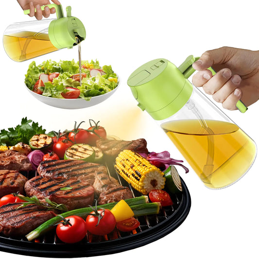 Oil Sprayer for Cooking 2 in 1 Oil Dispenser Bottle for Kitchen 16oz/470ml Spray & Pour Oil Dispenser BottleGlass Olive Oil Spritzer Food-grade Oil Mister for Air FryerSaladFryingBBQ (Green)