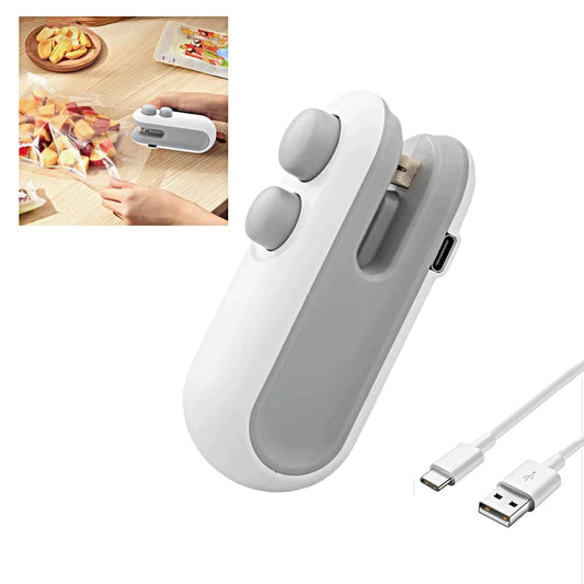 Mini Bag SealerPortableRechargeable Handheld Heat Vacuum Sealer2 in 1 Sealer and Cutter Portable Resealer Machine for Plastic Bags Food Storage Snacks Freshness，Magnetic attraction (White)
