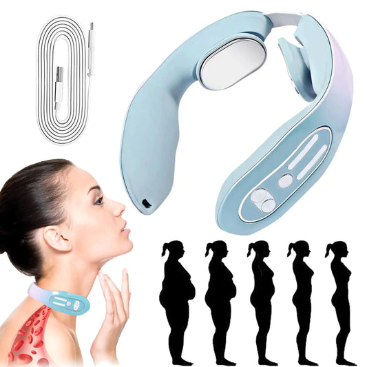 Nubudoz EMS Neck Acupoints Lymphvity Massager Device Lymphatic Drainage Machine 12 Modes EMS Neck Massager for Pain Relief Portable Neck Lymphatic Massager for Women Men Gift (A)
