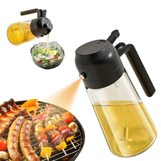 Oil Dispenser For Kitchen Oil Sprayer For Cooking 2 in 1 Oil Dispenser and Oil Sprayer Olive Oil Sprayer 16ozPremium Glass Oil Bottle Food-grade Oil Mister for Air FryerFryingSalad BBQ(black)