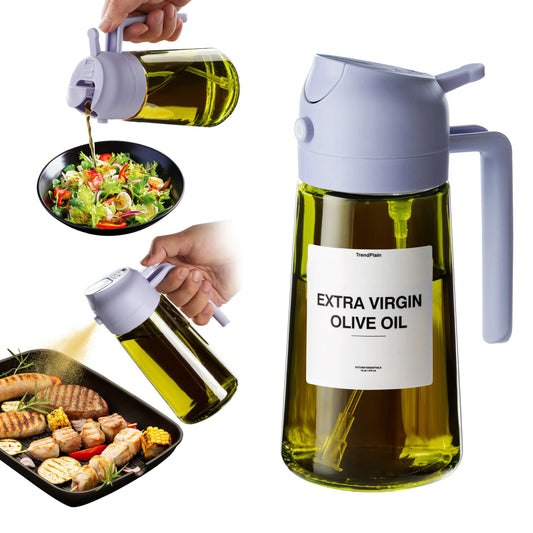 TrendPlain - Original Oil Dispenser for Kitchen - 2 in 1 Oil Dispenser and Oil Sprayer - Olive Oil Dispenser Bottle w/Stickers - Olive Oil Sprayer for Cooking Periwinkle (Light Blockage)