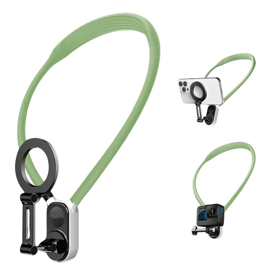 Ayyufe Magnetic Neck Mount for Phones Neck Cell Phone Holder POV/Vlog Selfie Mount Hand Free Phone Neck Holder Chest Stand Strap for GoPro Max Hero Insta360 DJI Action iPhone Samsung (Green)