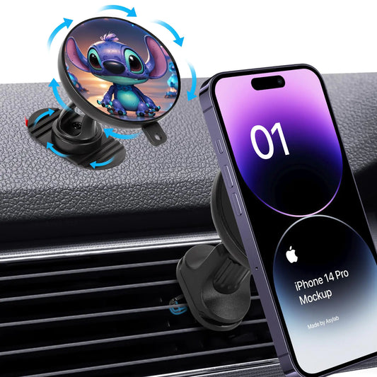 for MagSafe cartoon stitch car holder 360 ° rotating magnetic car dashboard phone holder car vent hands-free magnetic phone holder Mag car accessories for smartphones and electronic devices（ZX04）
